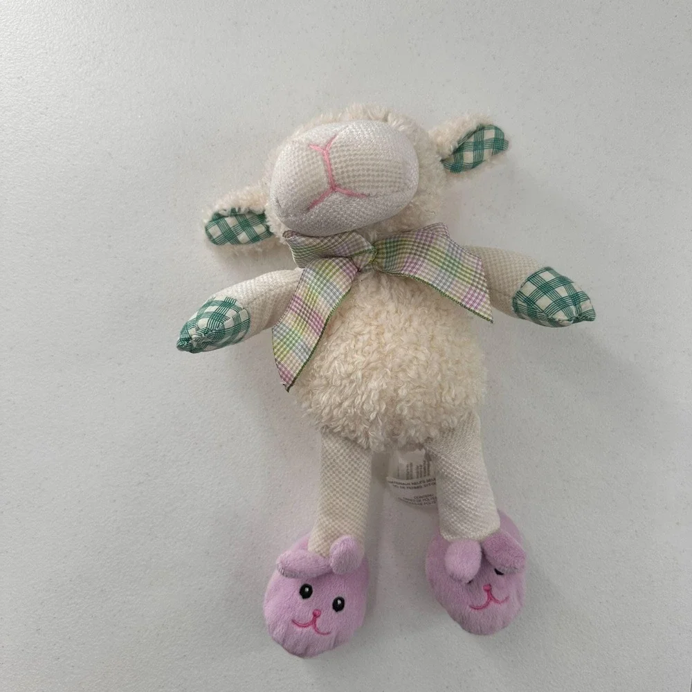 Pier 1‎ Imports Lamb Plush Sheep Pearl Plaid Accents Purple Feet Soft Easter